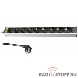 Блок розеток 19", горизонтальный, 9 розеток Schuko, 16A, шнур 2.5м, Hyperline