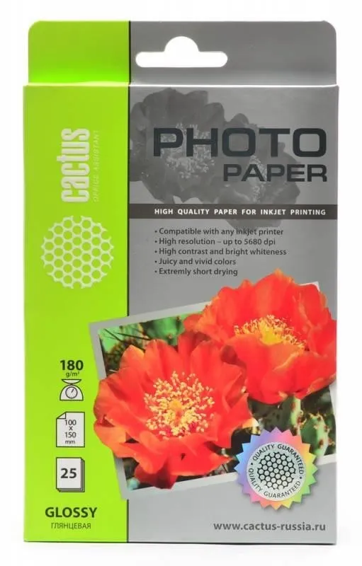 Бумага 10X15CM PHOTO GLOSSY 25SH CS-GA618025 CACTUS
