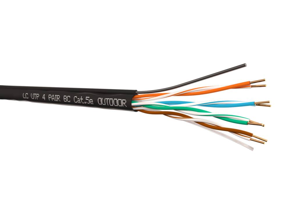 Кабель LC  UTP4 cat.5е, одножильный / 305м / Cu / для наружных работ с проволочным тросом
