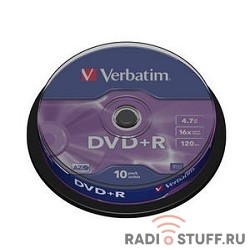 Verbatim  Диски DVD+R  4.7Gb 16х, 10 шт, Cake Box (43498) 