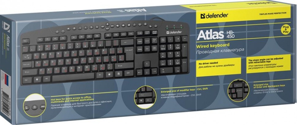 Клавиатура USB ATLAS HB-450 RU BLACK 45450 DEFENDER