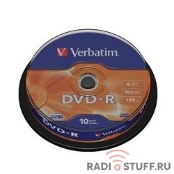 Verbatim  Диски DVD-R  4.7Gb 16х, 10 шт, Cake Box (43523)