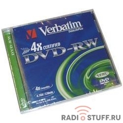 Диски  DVD+RW  Verbatim 4-x, 4.7 Gb,  (Jewel Case 5 шт)  (43229/43228)