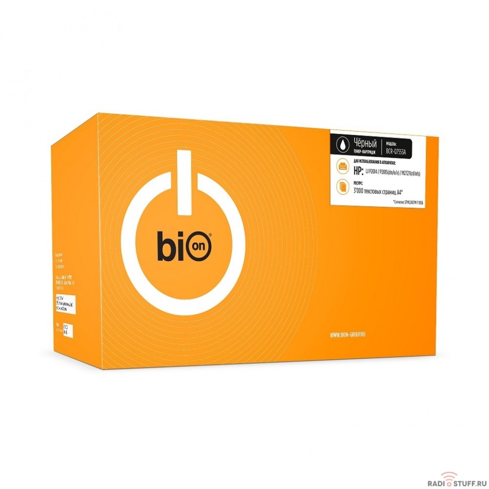 Bion Q7553A Картридж для HP LaserJet P2015/P2014/P2014n/P2015n/P2015d/P2015x/P2015dn/M2727nf/M2727nfs (3000  стр.), Черный