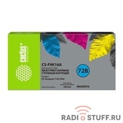 Картридж струйный Cactus CS-F9K16A 728XXL пурпурный (300мл) для HP DesignJet T730, T830