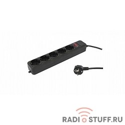 PC PET Сетевой удлинитель AP01006-3-B 3м (5 розеток, EURO, EURO/RUS), черный {619894}