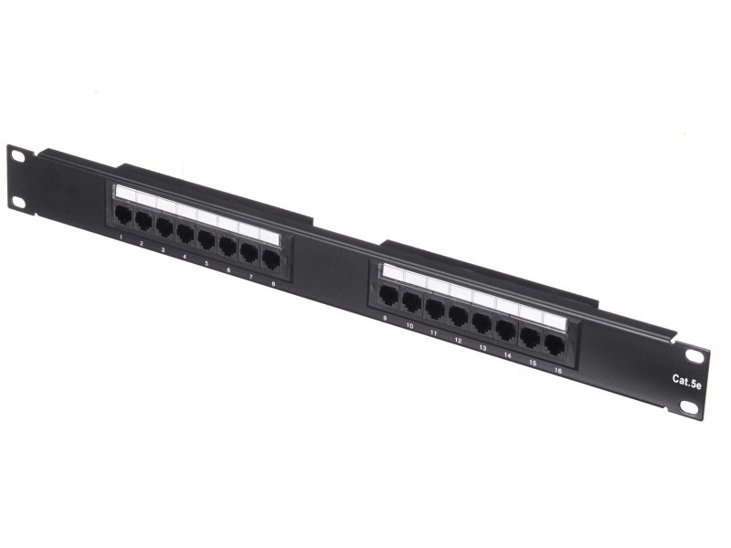 Патч-панель UTP, 19", 16 портов RJ45, cat.5е, 1U, Dual Type, "L"