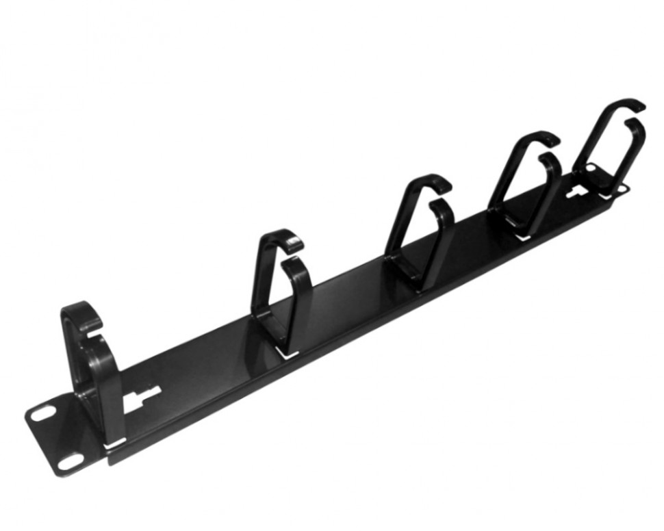 Кабельный органайзер 19", 1U, металлический, 5 пласт. колец, черный "J"